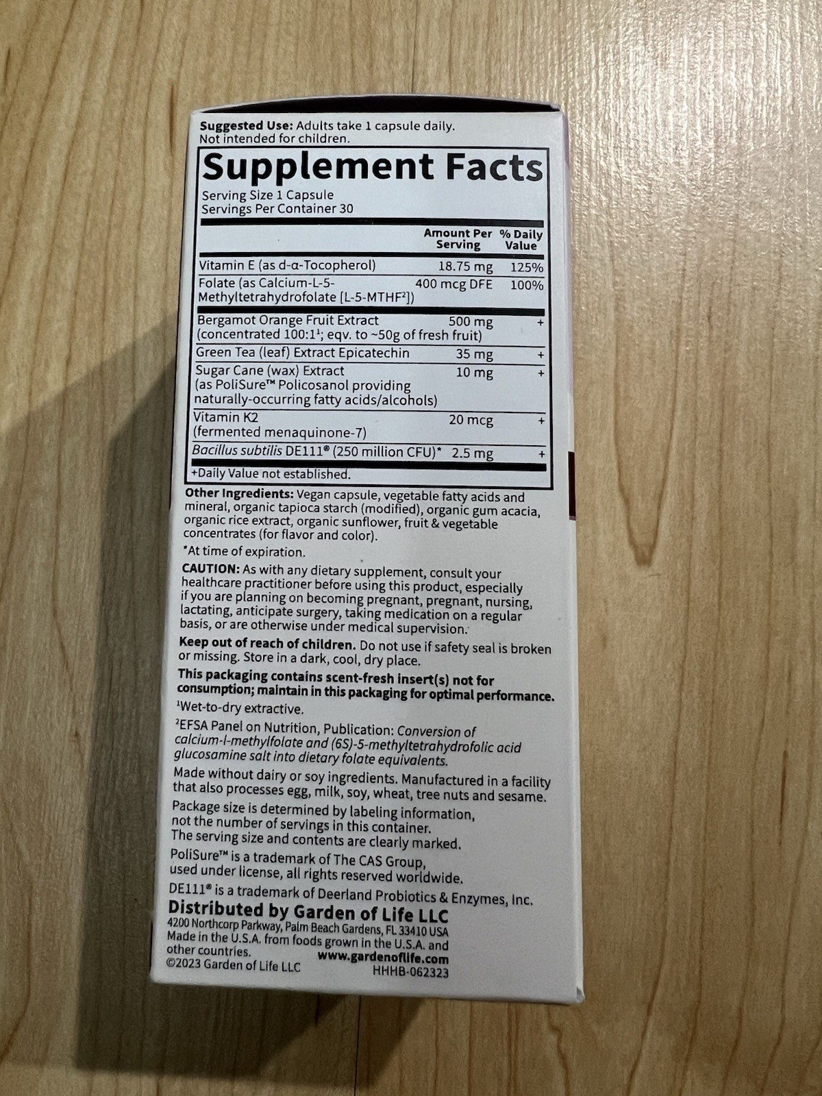 Garden of Life Heart Health 30 Vegan Capsules Bergamot Epicatechin Folate K2