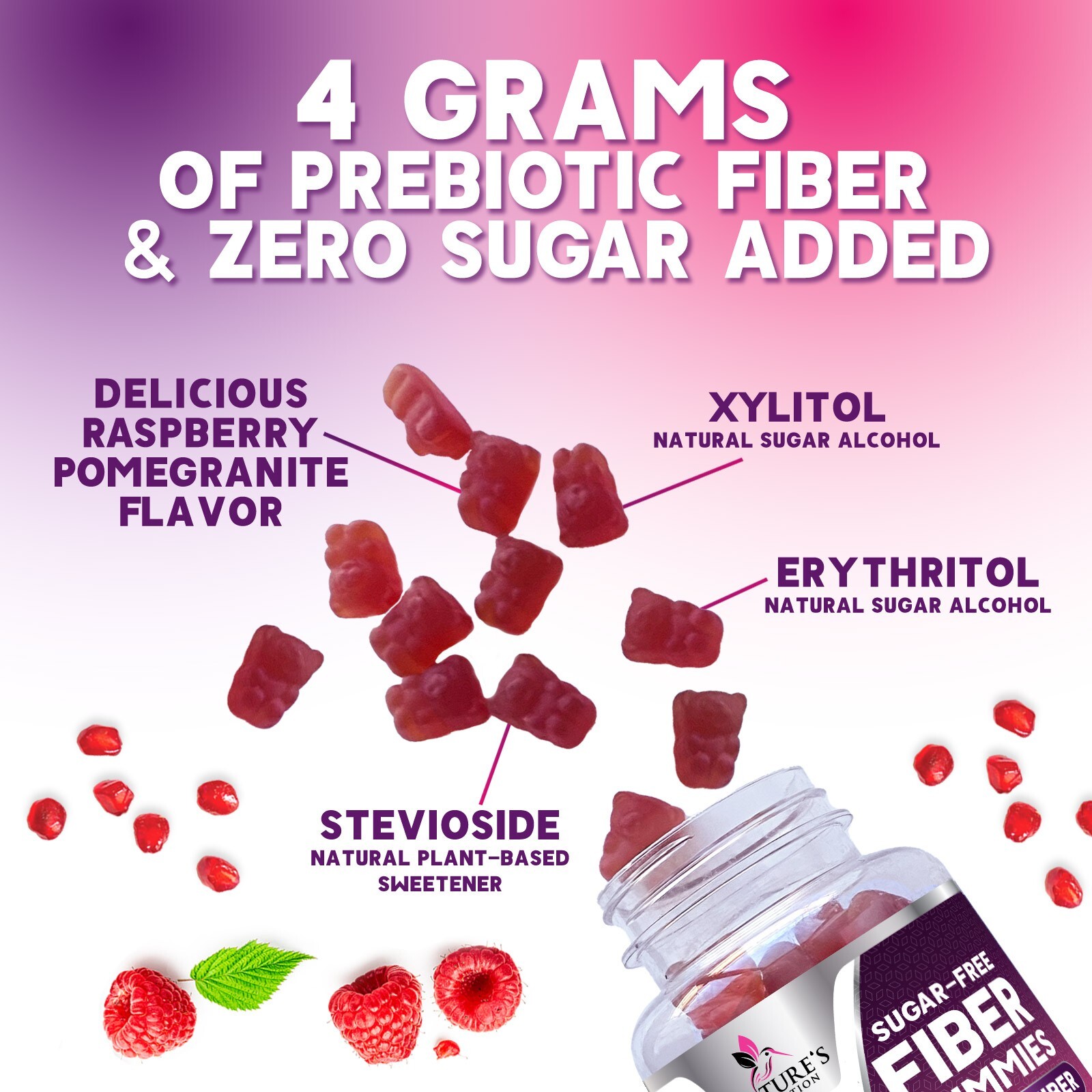 Fiber Gummies Sugar Free, Supports Digestive Health & Supports Regularity