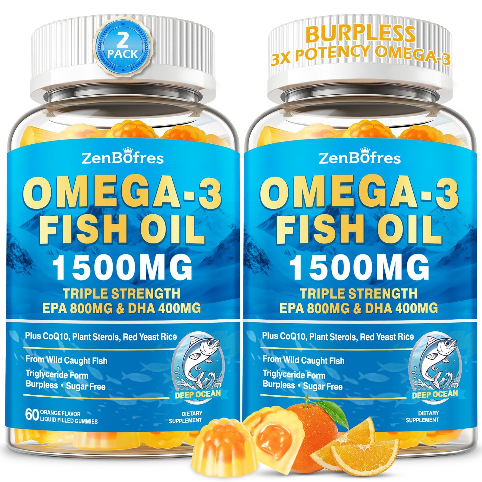 Zenbofres Omega 3 Fish Oil Gummies 1500Mg Triple Strength Omega 3 For Adults