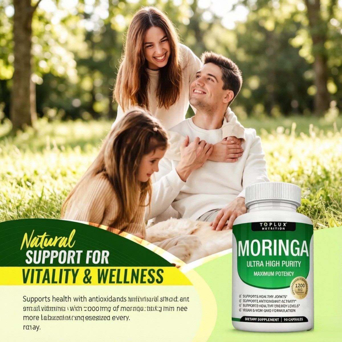 Toplux Moringa 1200mg – Ultra High Purity Maximum Potency, 90 Capsules