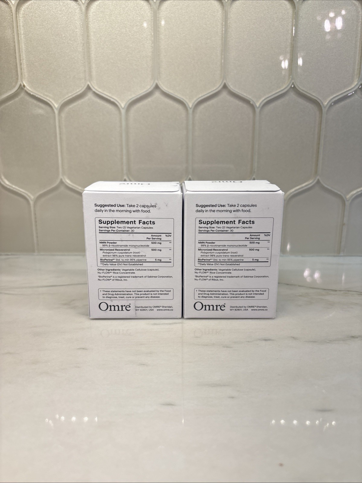Omre NAD+ Support NMN + Resveratrol 500mg (2 Bottles) 30 Day Supply Each