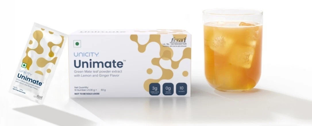 UNICITY Unimate Dietary Supplement Lemon Ginger Flavor Drink 30 Sachets