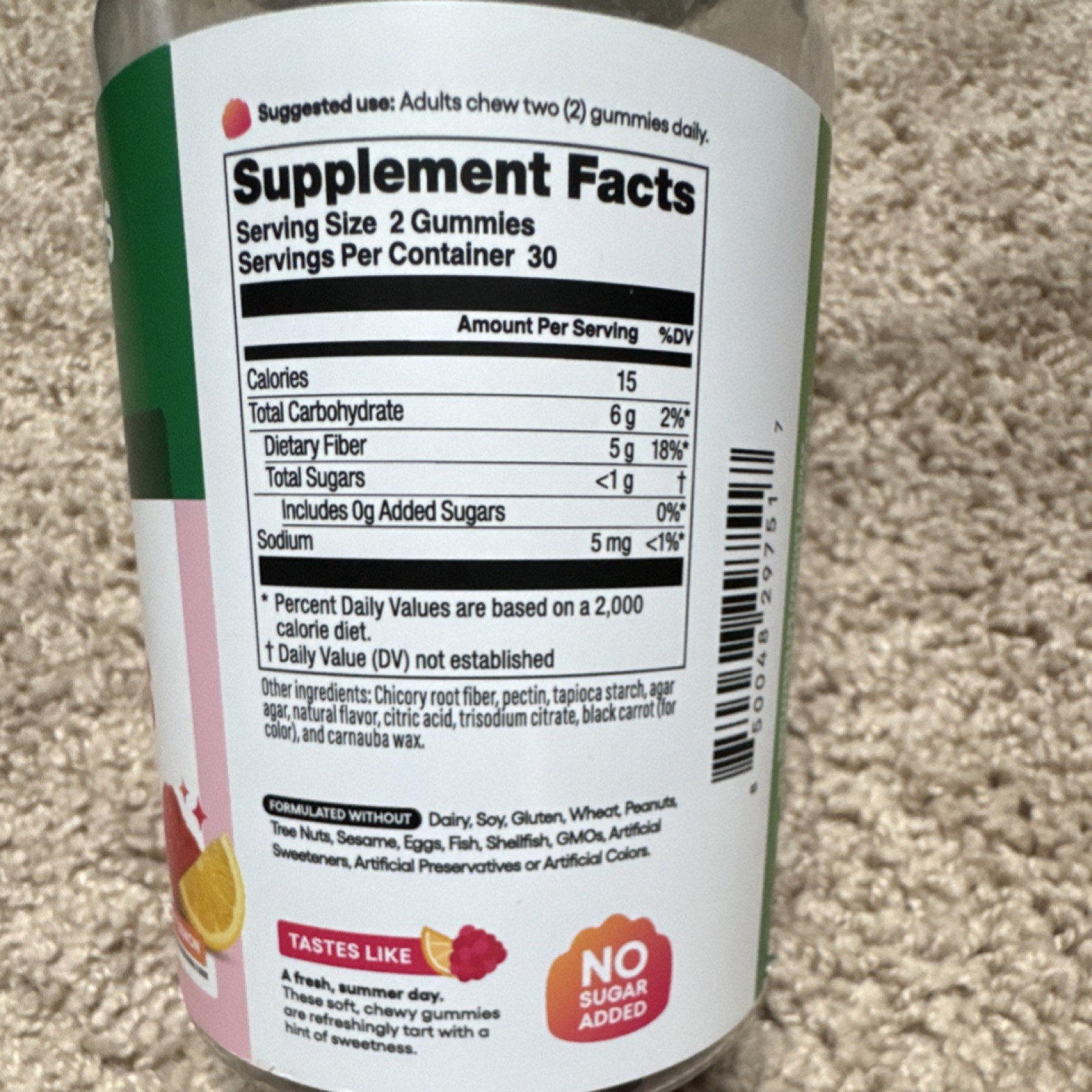 Physician’s Choice Fiber Gummies Raspberry Lemon Vegan No Sugar Added 60 Count