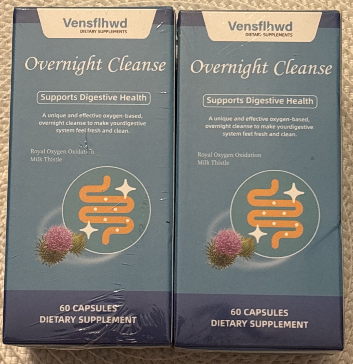 2-Vensflwd Adult Overnight Cleanse Dietary Supplement. 60 Capsules Per Bottle