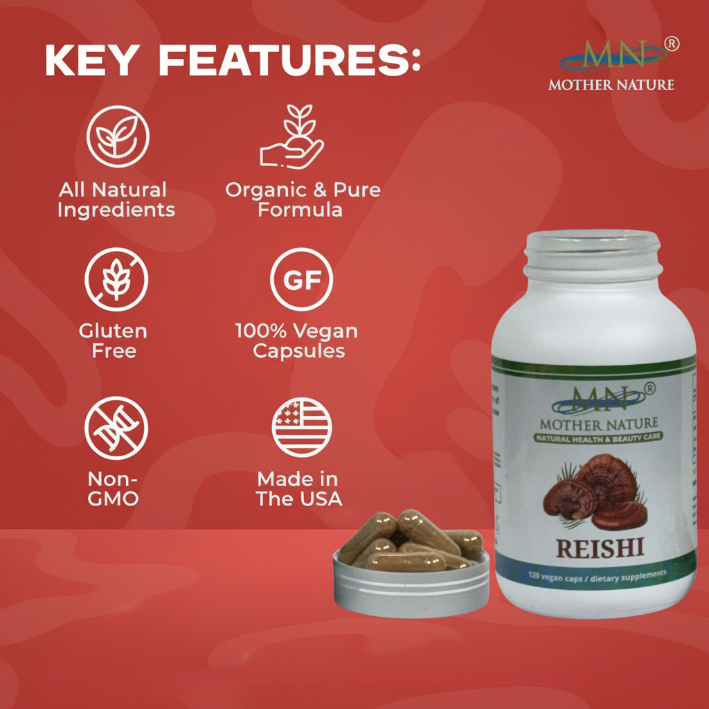 Mother Nature Reishi Mushroom Capsules Wellness Supplement — Vegetarian Capsules