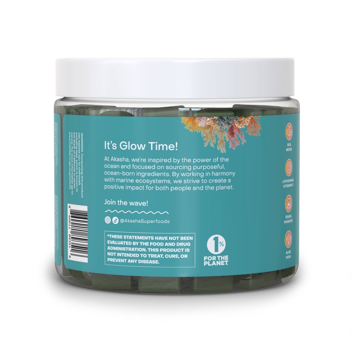 AKASHA SUPERFOODS Glow Sea Moss & Pearl Powder Gummies – 60ct