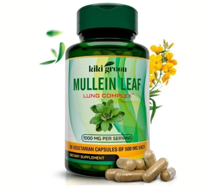 KIKI Green Mullein Leaf Extract Capsules Vegan Herbal Supplement Lung Cleanse 90