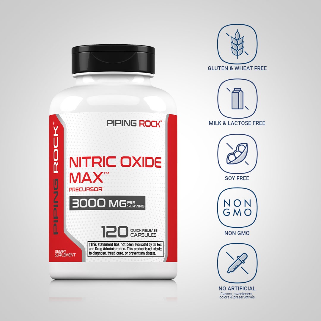 Nitric Oxide Supplement 3000mg | 120 Quick Release Capsules | by Piping Rock