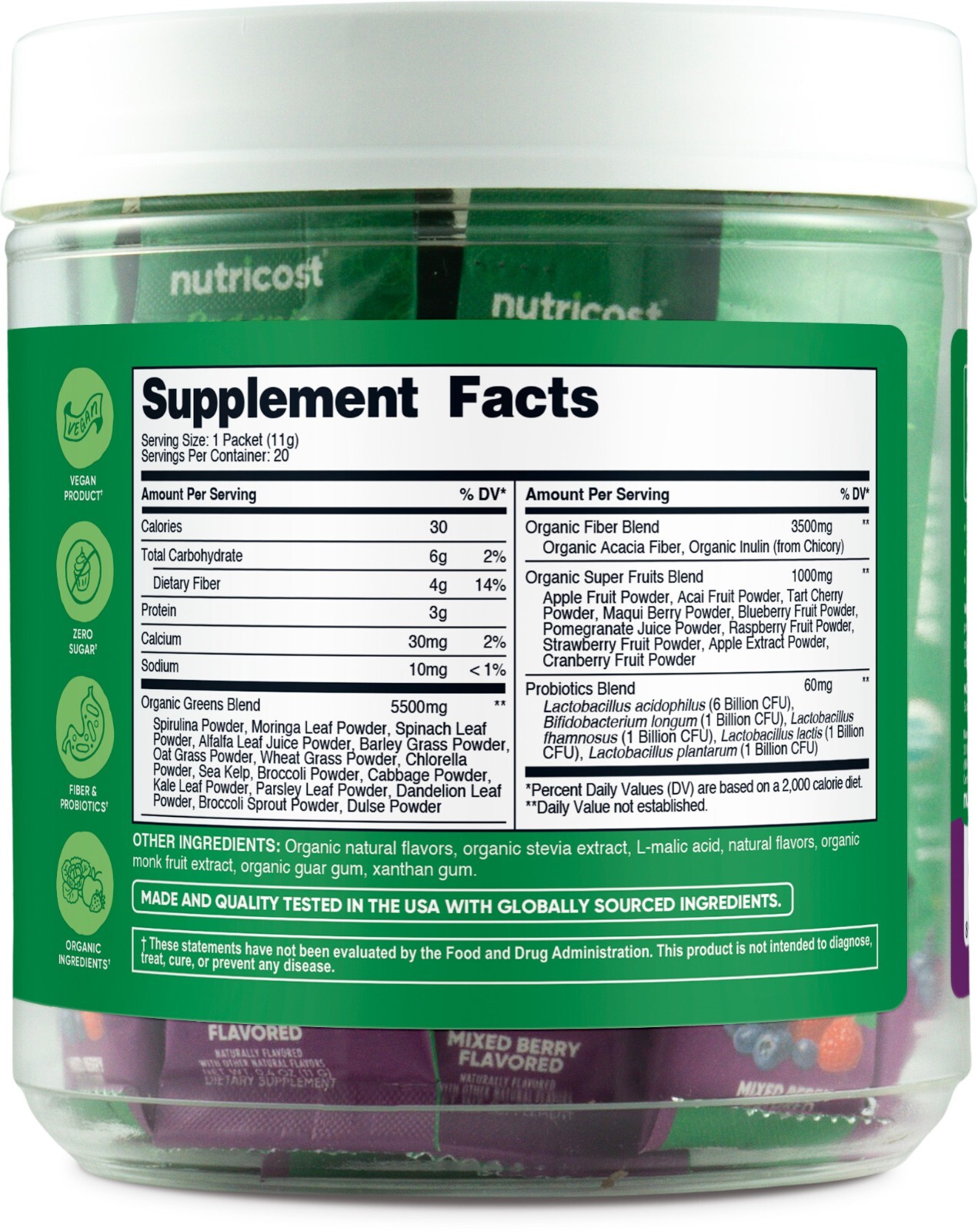 Nutricost Organic Super Greens (Mixed Berry Flavored) 20 Stickpacks