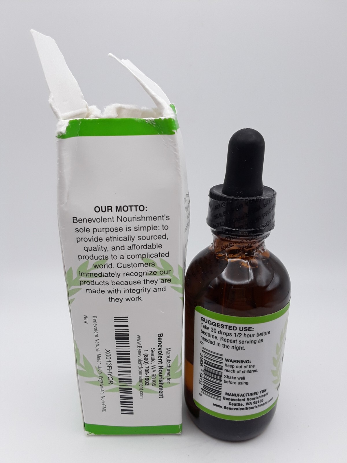 Benevolent Liquid Melatonin 3 mg 2 fl oz Liquid (59mL) Exp 1/2028 Box Damaged