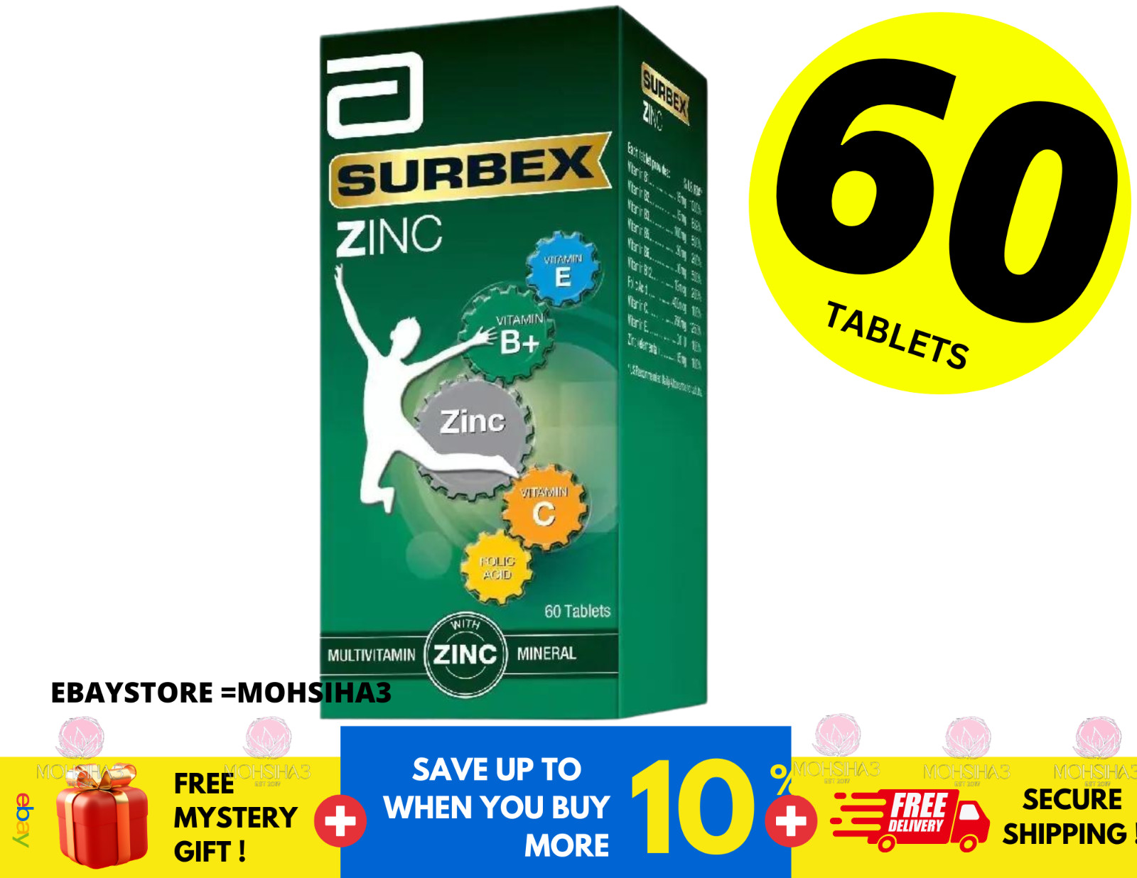 Surbex inc High Strength Vitamin B with Zinc Anti-Stress 60’s