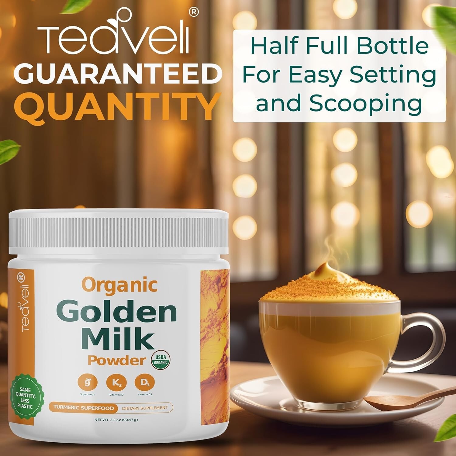 Organic Golden Milk Powder with Vitamin D3 & K2, Turmeric , Ginger , KSM66 Ashwa