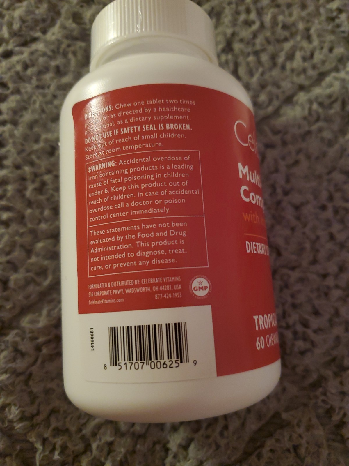 Celebrate Multi Complete With Iron Vitamins Tropical Flavor Chewable 60 Tablets