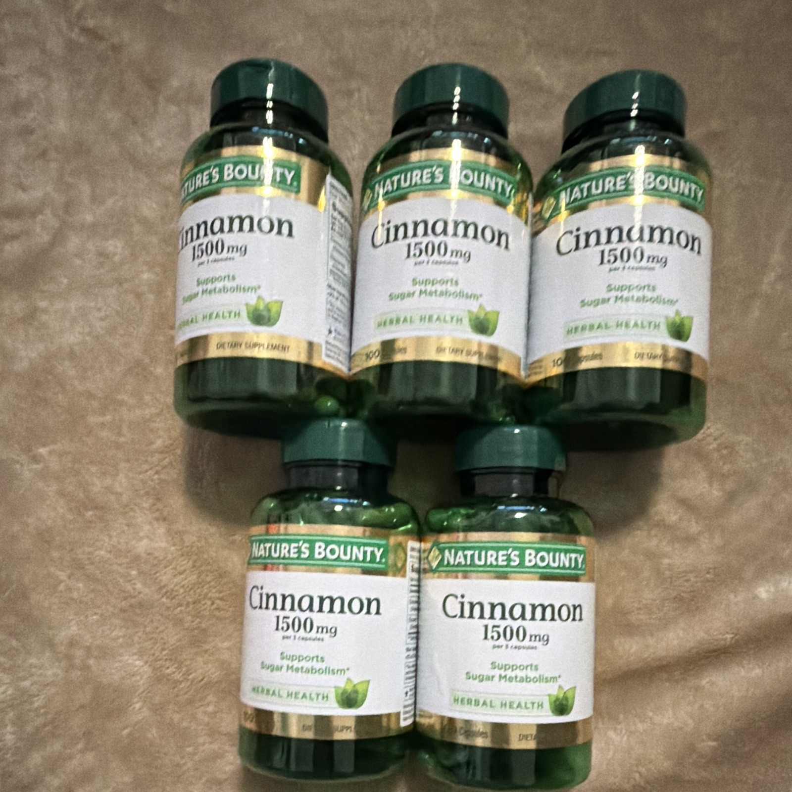Nature’s Bounty Cinnamon 1500mg Capsules Metabolism Support 500 Ct (5bottles)