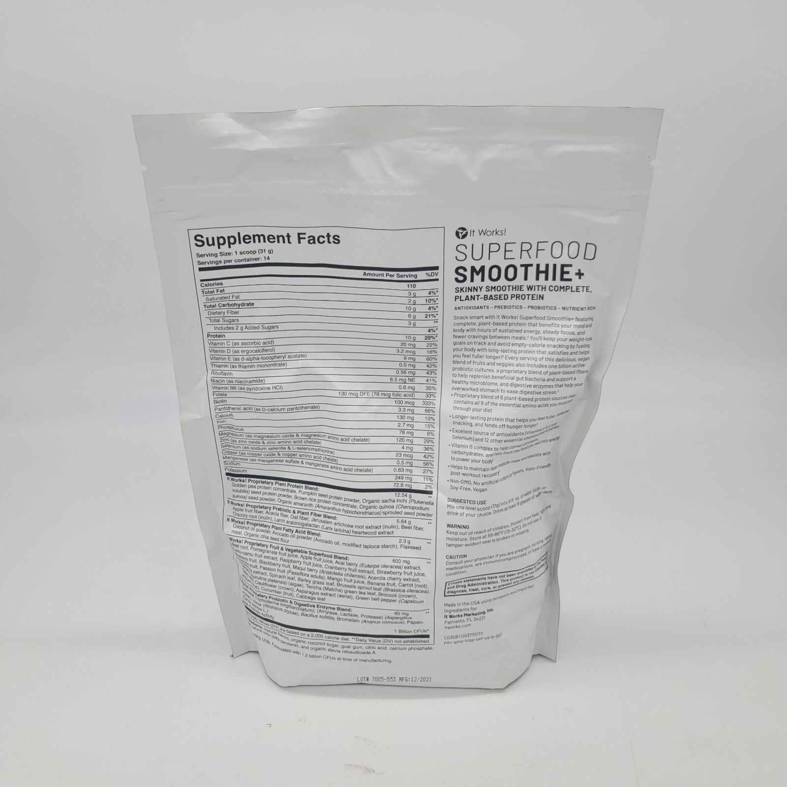 It Works Superfood Smoothie + Tropical Fruit 15.3 Oz ProBiotics Antioxidants New