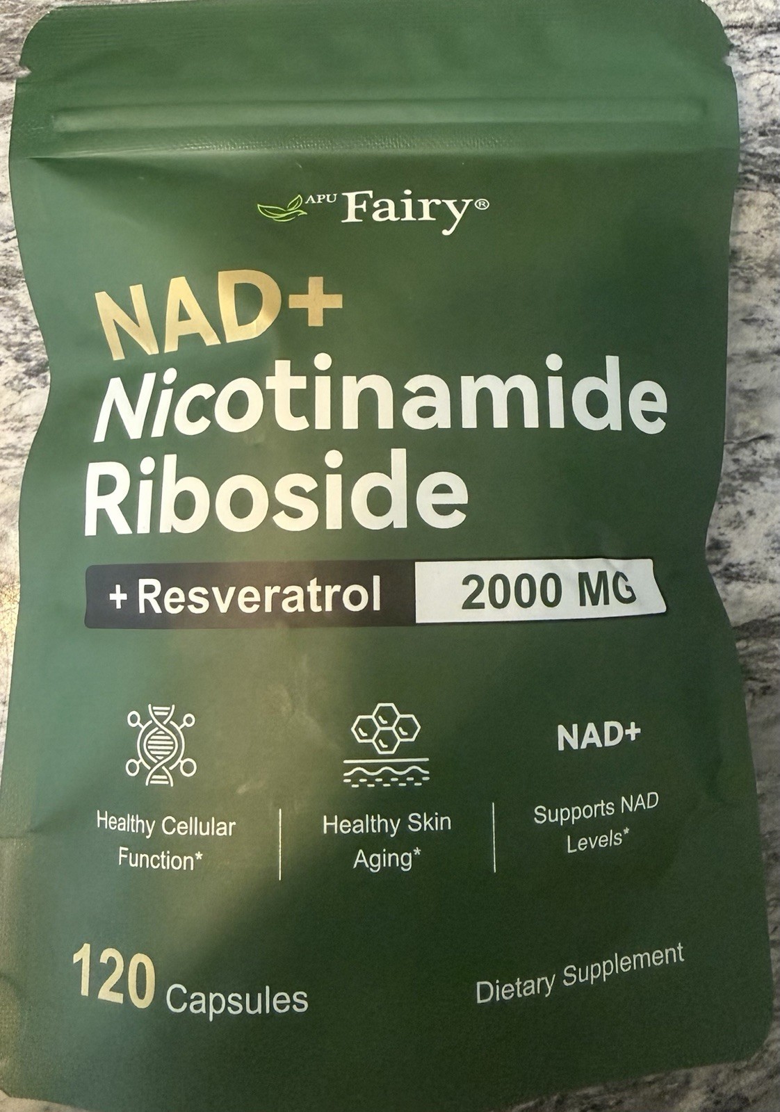 APU Fairy NAD+ 2000mg Nicotinamide Riboside Resveratrol 120 Capsules, Exp 3/28