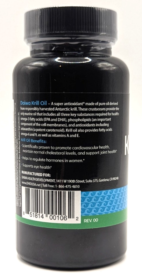 Daiwa Krill Oil, Omega-3s EPA and DHA, 1000mg Softgels, 60 Servings, Exp. 6/28