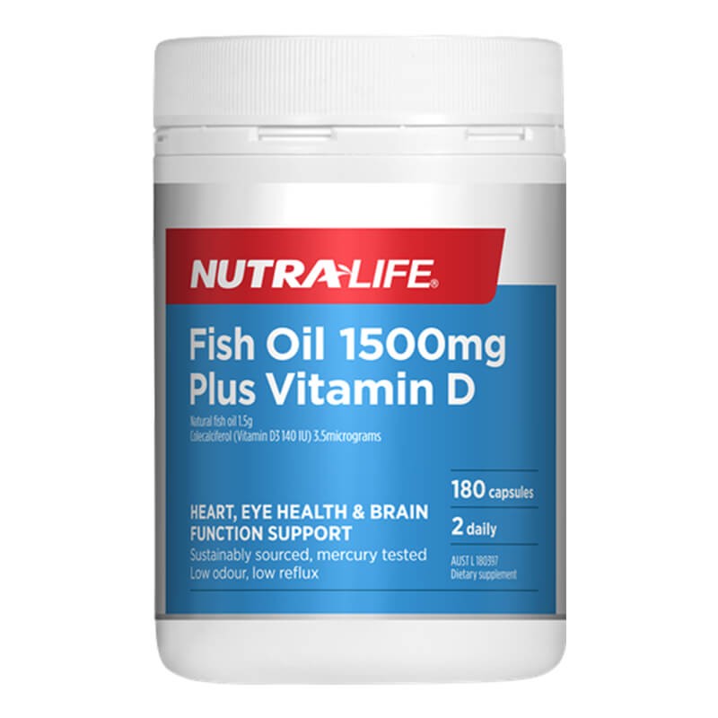 Fish Oil 1,500mg + Vitamin D (180 Capsules) – 3 Pack