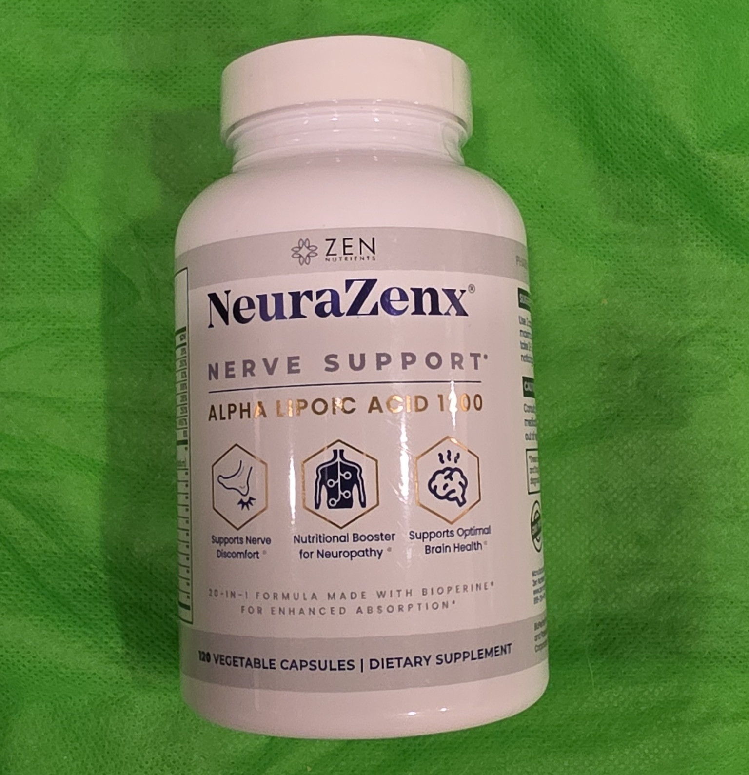 Zen Nutrients NeuraZenx Nerve Support Alpha Lipoic Acid 1200mg 120 Caps GMO Free
