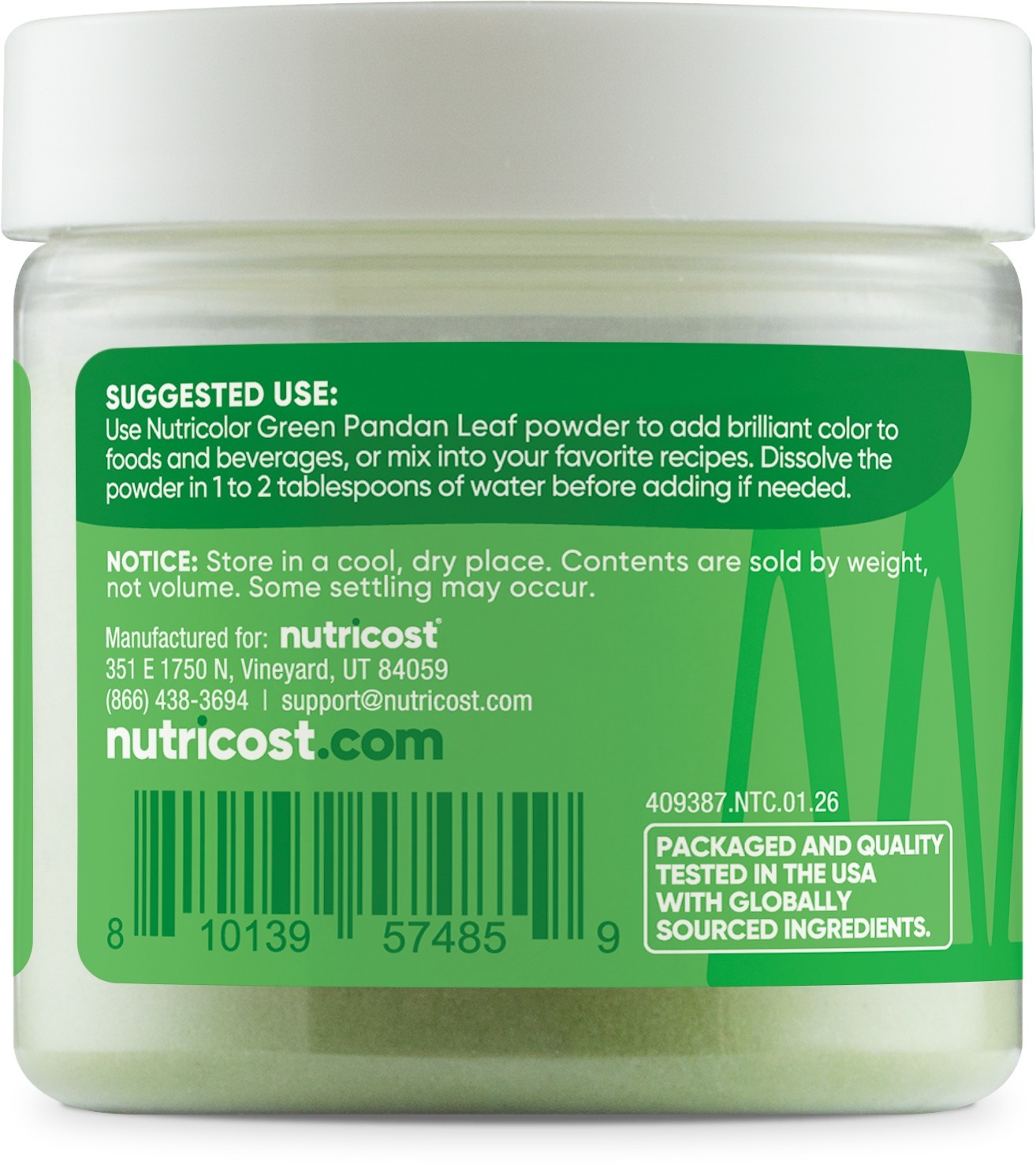 Nutricost Green Plant Based Food Coloring From Pandan Leaf Powder