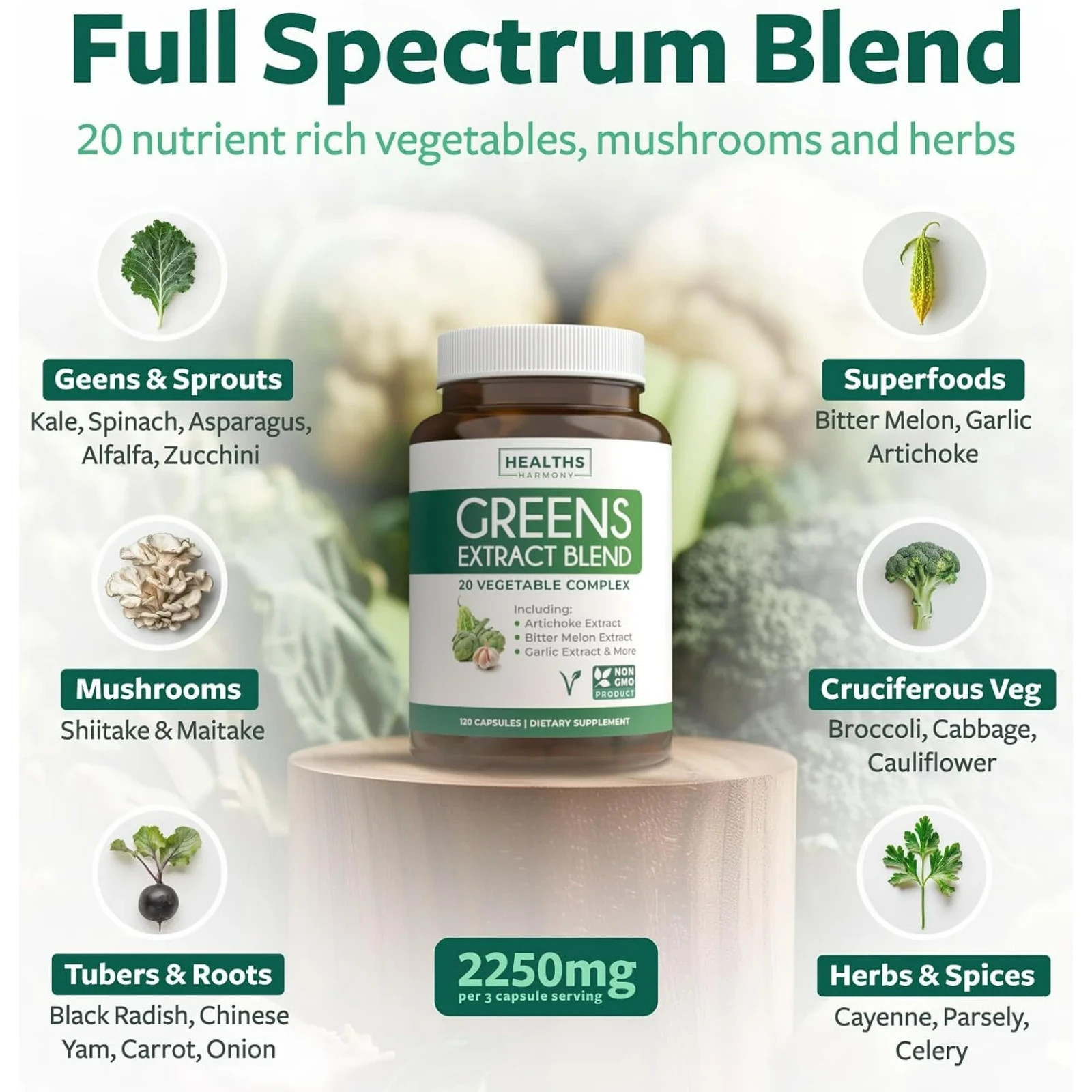 Healths Harmony Greens Extract blend 120 x 2 240 Capsules Non-GMO BB 2-26 -Rk4