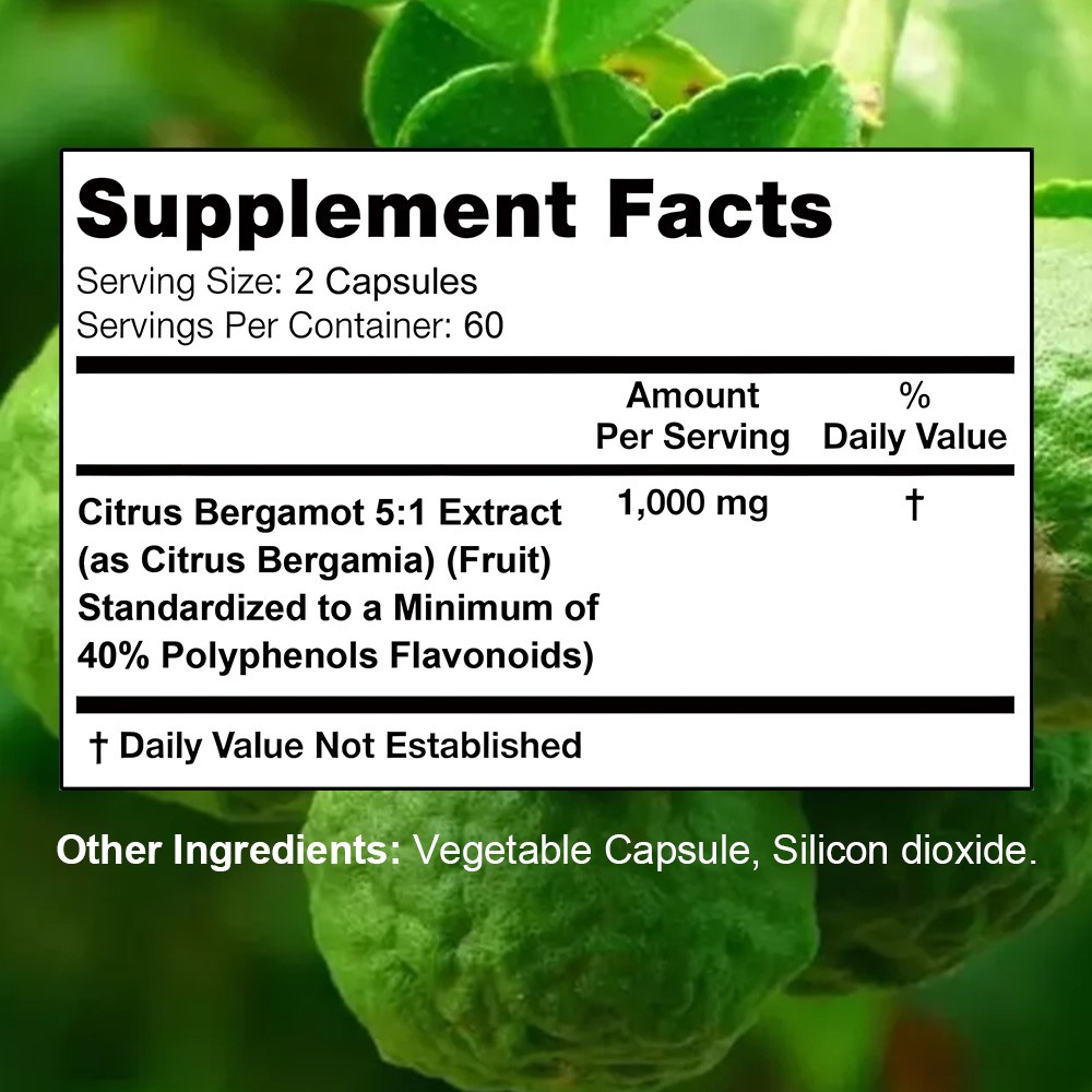1000mg Citrus Bergamot Extract Capsule Anti Aging Heart Immune Support 120 CT