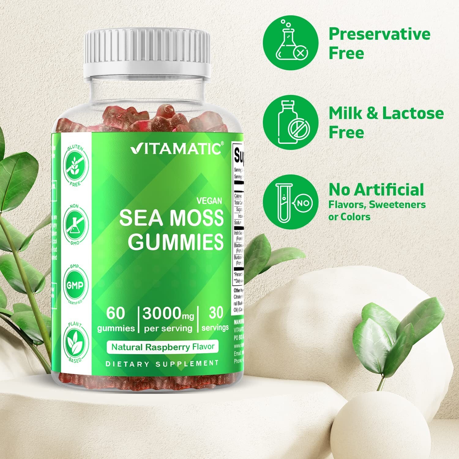 Vitamatic Irish Sea Moss Gummies – 3000 mg – 60 Vegan Gummies – Made with Bla…