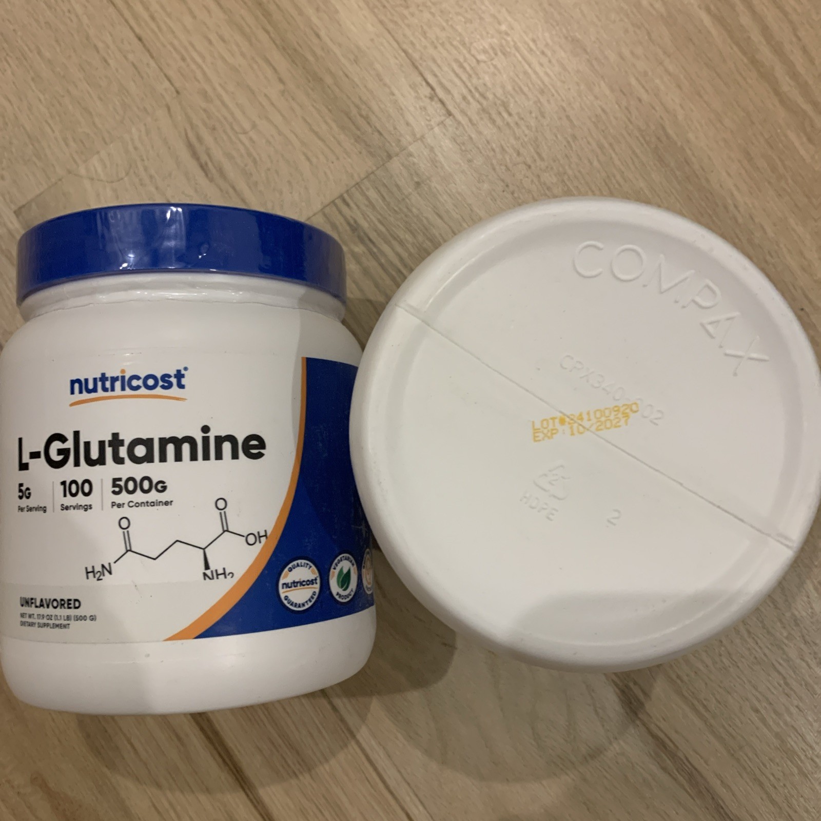 2x Nutricost L-Glutamine Powder 500G-100 Servings, Non-GMO & Gluten Free (10/27)
