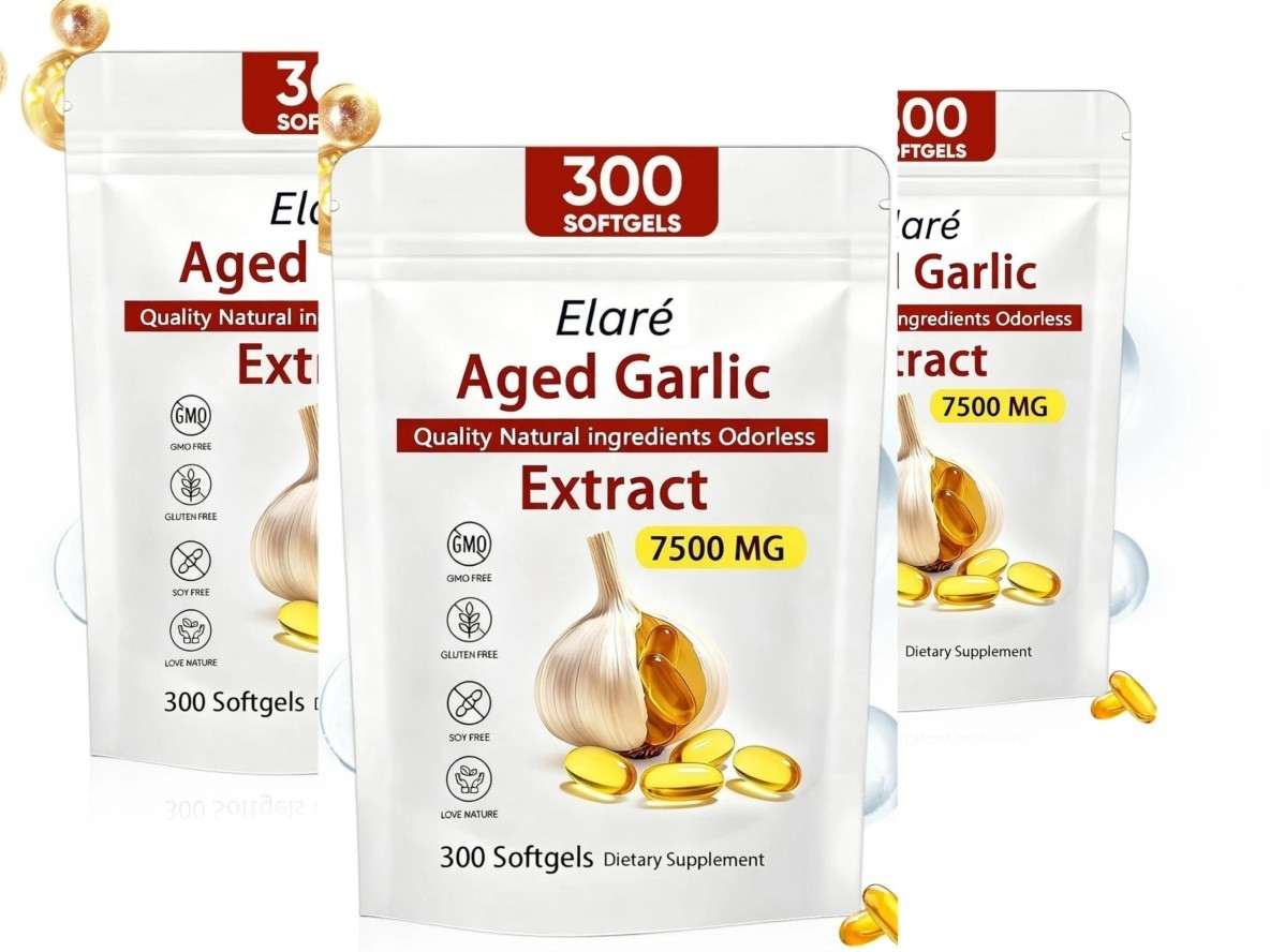 1-3Pack Elare Aged Garlic Extract, 300 Softgels, 7500mg Odorless Heart & Immune