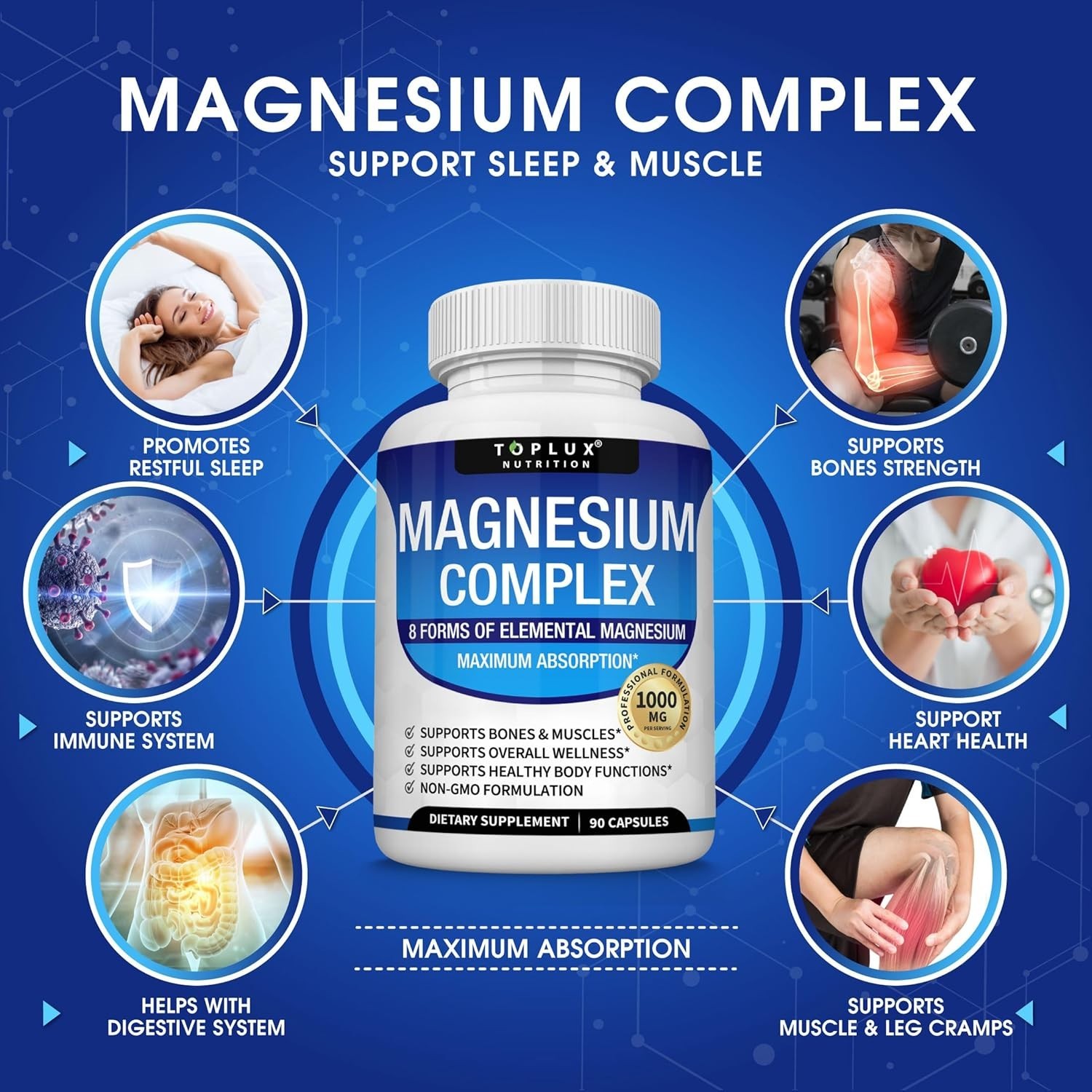 Magnesium Complex Supplement 8 Elemental 1000mg – Magnesium Glycinate, Citrate,