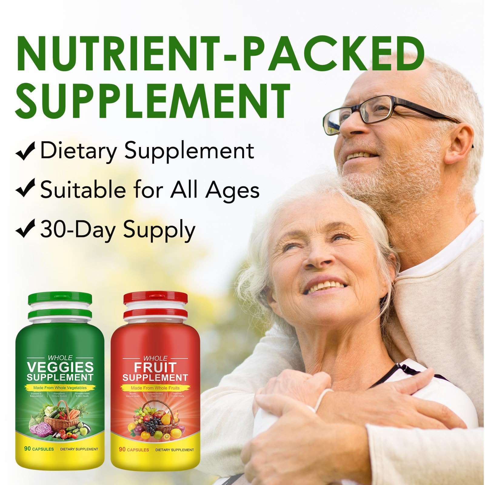 GKVIAT Fruits & Veggies Supplements – 2 Bottles 180 Total Vegetarian Capsules