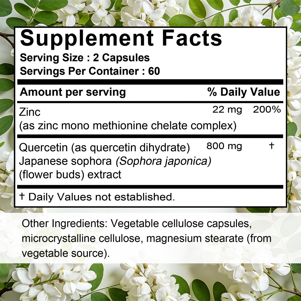Zinc & Quercetin Supplement for Immune Support,Antioxidant 30/60/120 Capsules