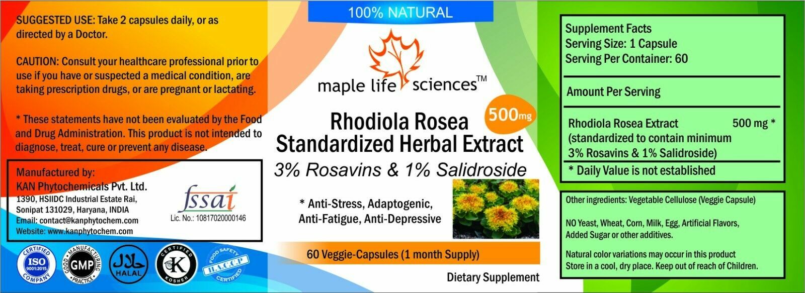 Rhodiola Rosea MAX Potency 12:1 Extract Capsules – 500mg – AU Stock
