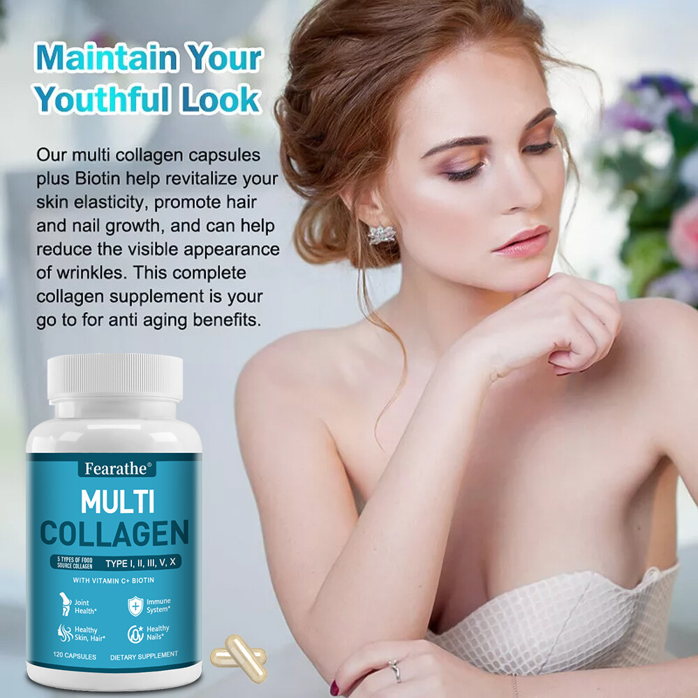 Multi Collagen Peptides 2000mg,Hydrolyzed Protein Peptides (Type I,II,III,V,X)