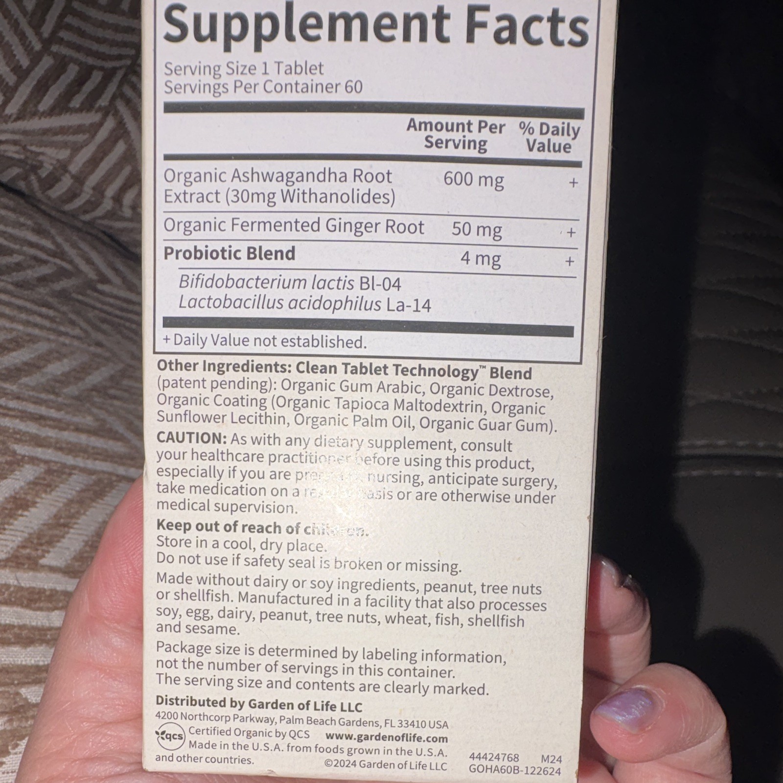 Garden of Life Organics Ashwagandha Stress & Mood 600mg 60 Tablets
