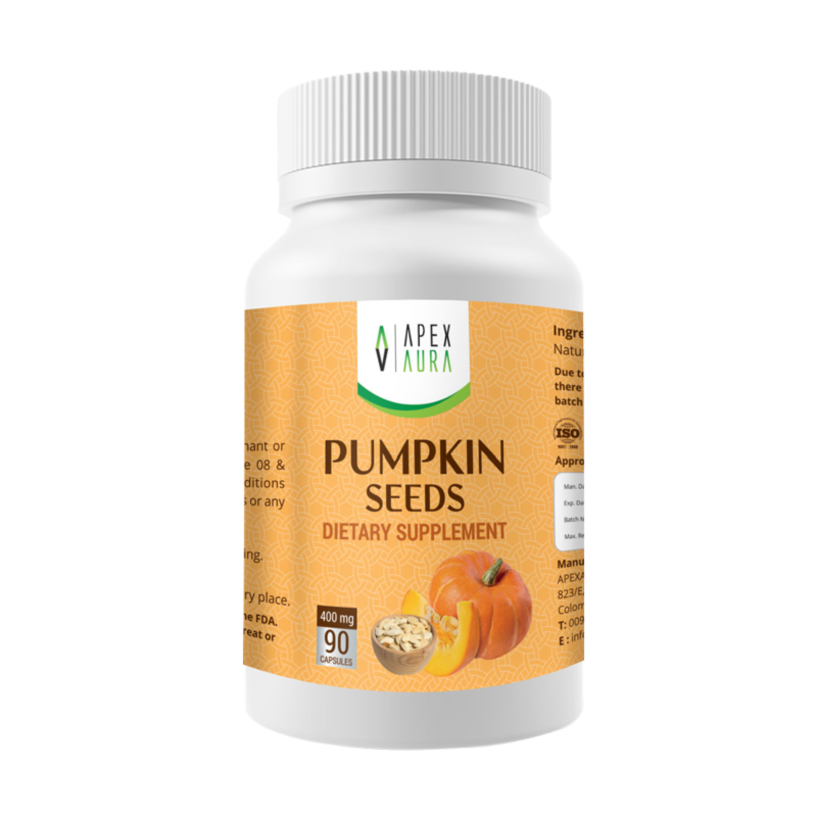 Pumpkin Seed Powder 400 mg x 90 Capsules | Dietary Supplement Made In Sri Lanka