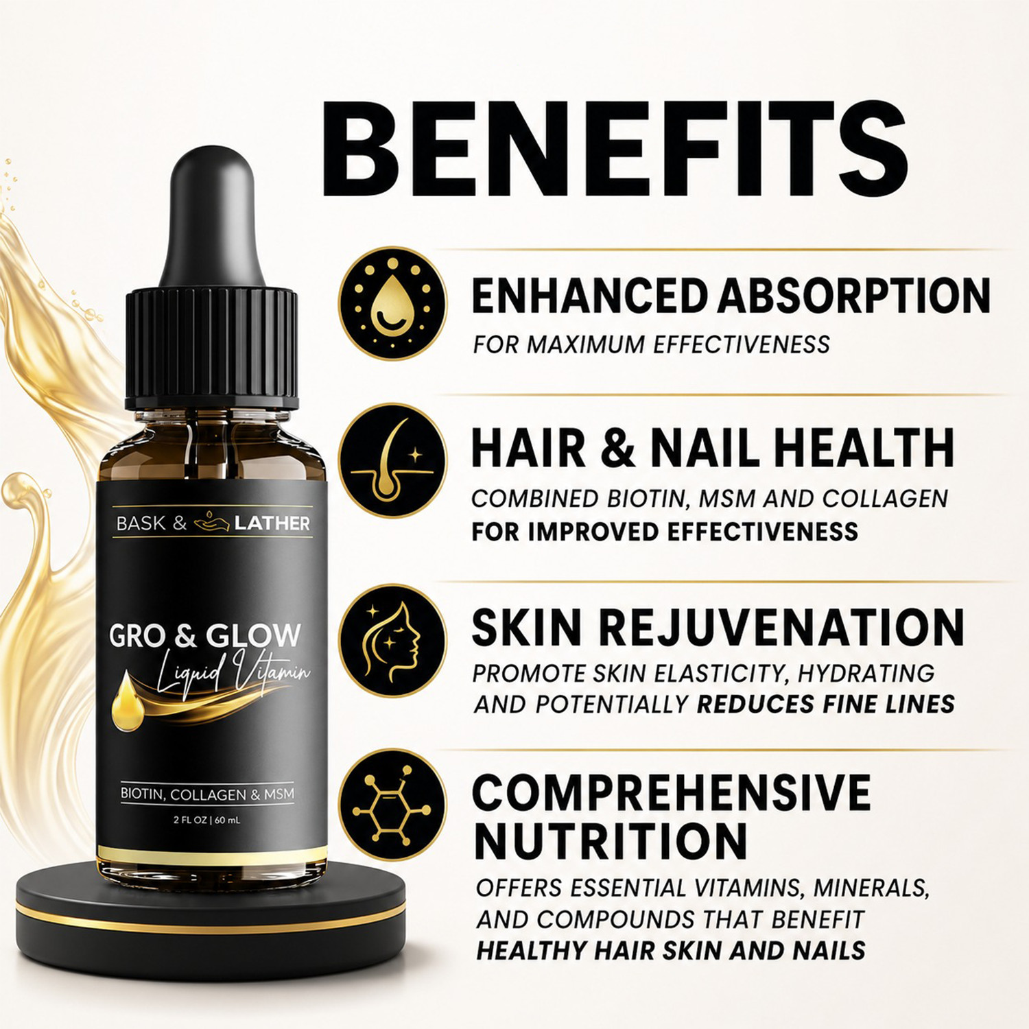 3 Pack Liquid Collagen Vitamin Drops Biotin MSM Hair Skin Nails Support Cherry