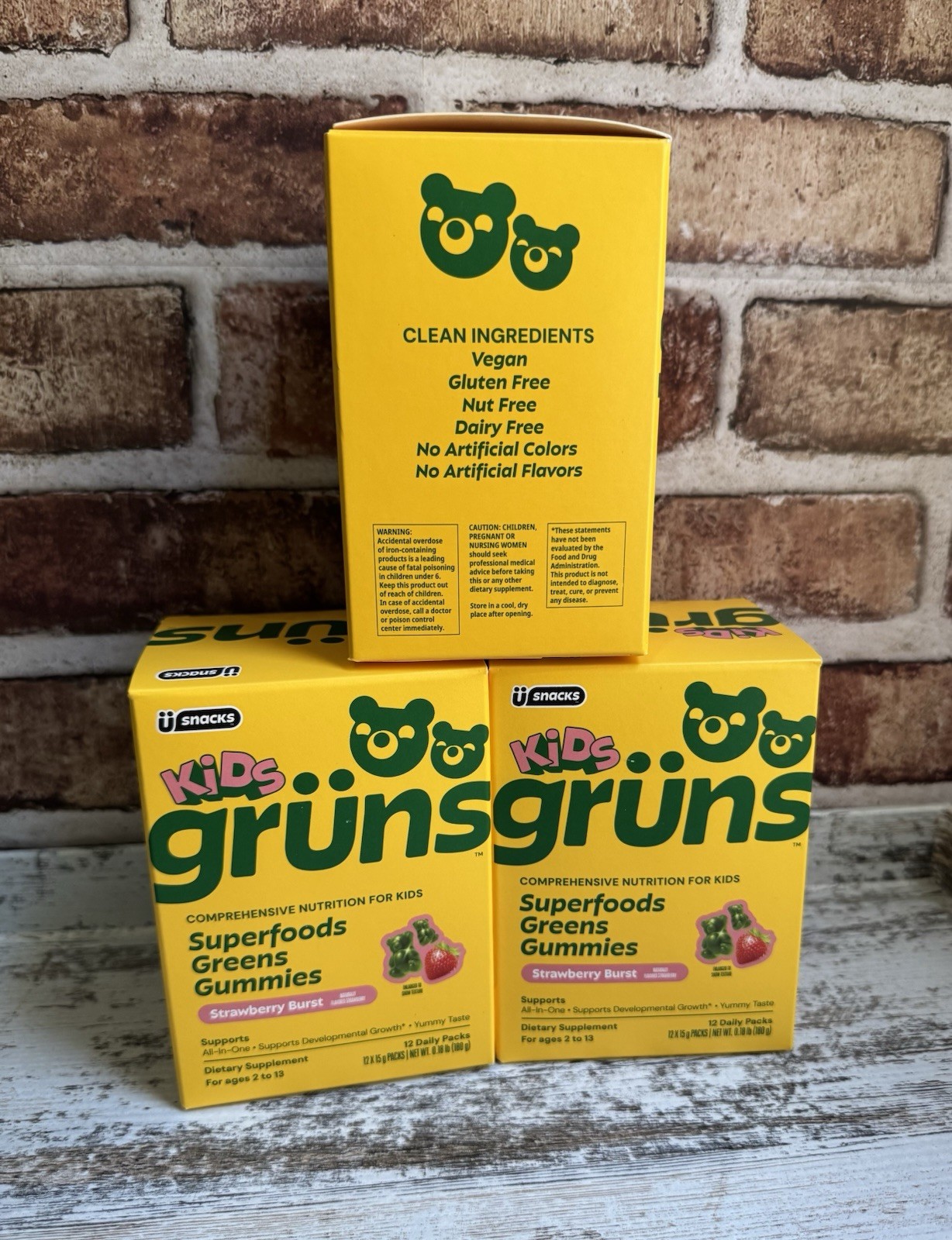 Ü Snacks Kids Superfoods Greens Gummies Strawberry Burst, Vegan, 12 Daily Packs