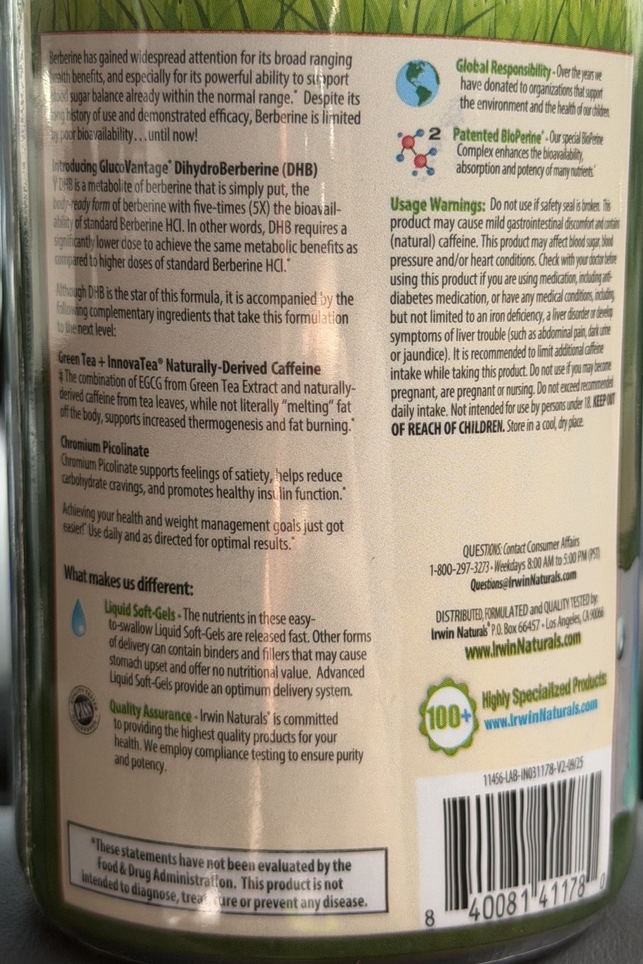 Irwin Naturals Berberine-Body Fat Burner 64 Liquid Soft-Gels 07/2027