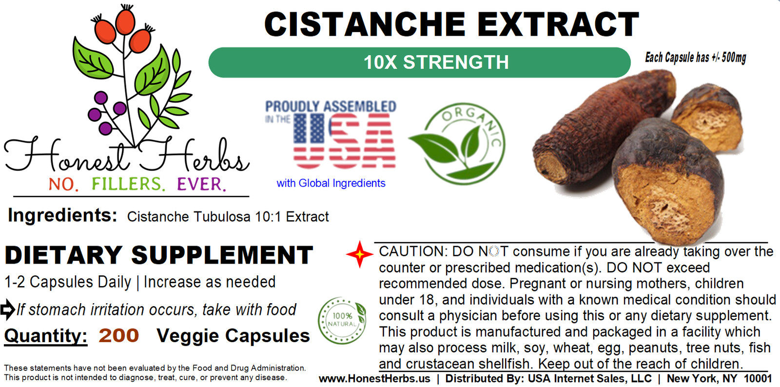 Cistanche Tubulosa 10:1 Extract Caps – 10x Strength – 200 Veggie Caps