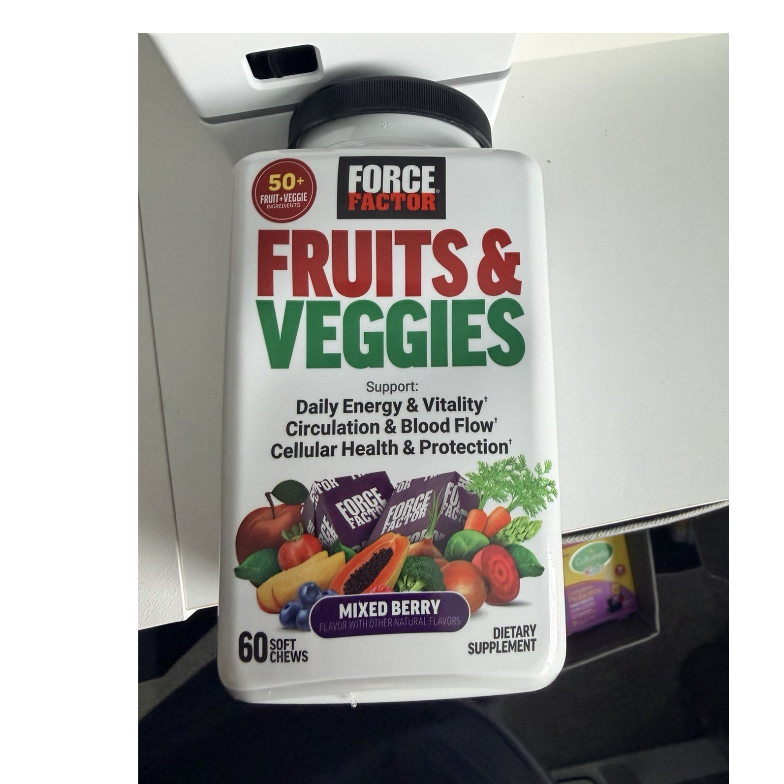 Force Factor Fruits & Veggies Mixed Berry Soft Chews 60 Daily Energy Circulation