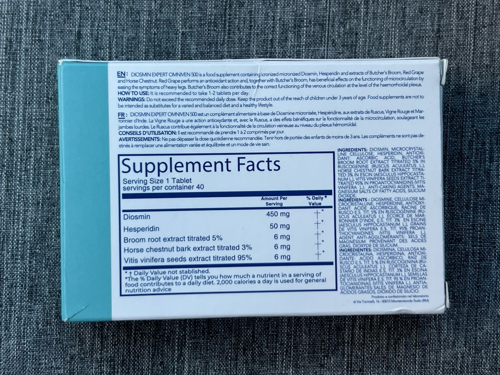 DuLac Pharma Diosmin Expert Omniven 500 Blood & Circulatory Health 40 Tb BB12/26