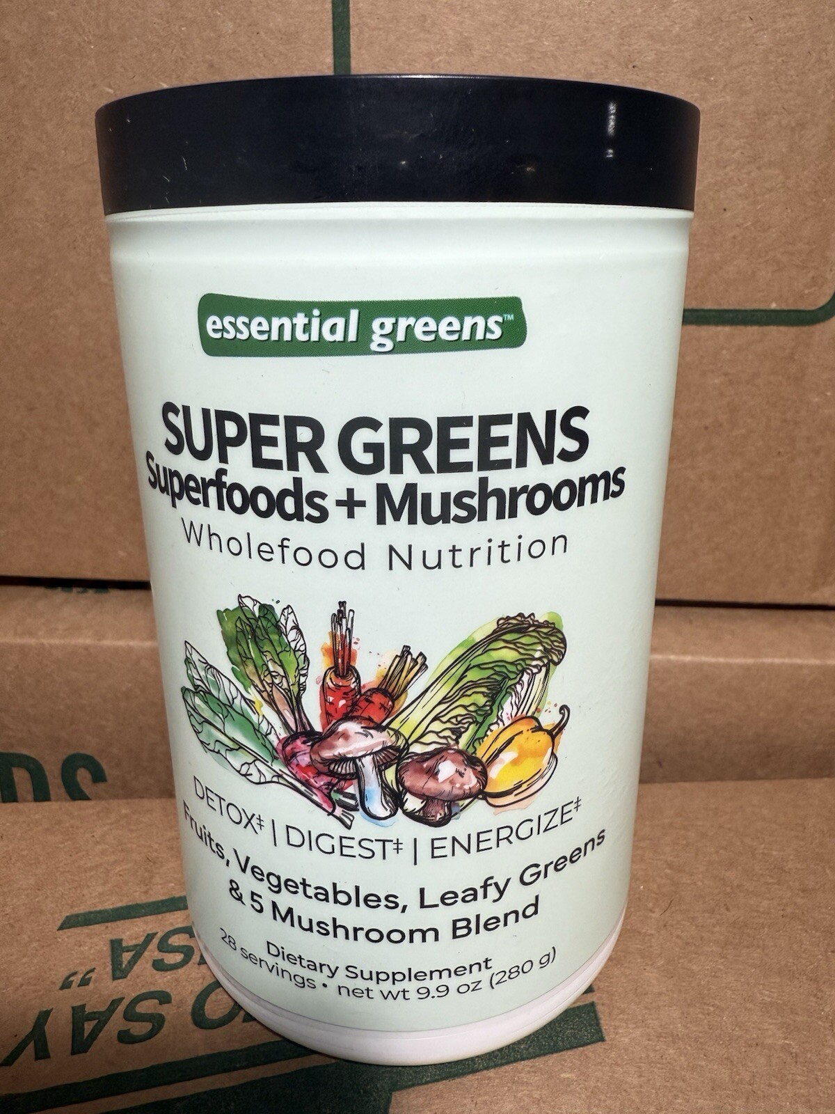 Essential Greens SUPER GREENS Superfoods + Mushrooms. Whole Food Nutrition. New