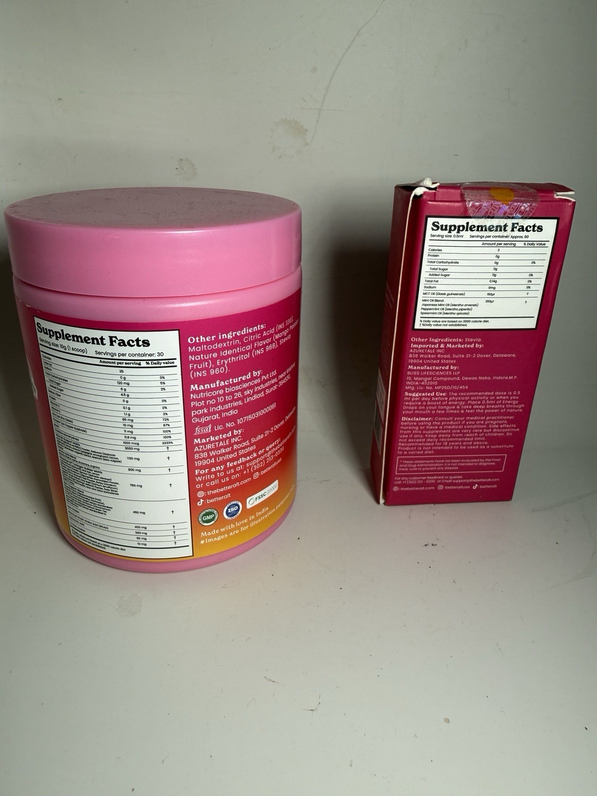 BetterAlt Creatine+ Collagen Booster Powder Mango passion & Kaboom drops
