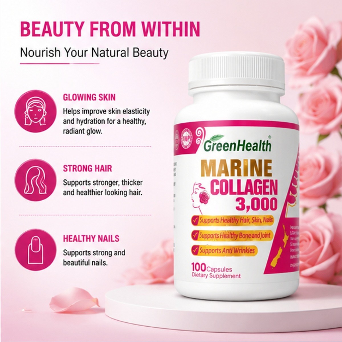 New Zealand Marine Collagen 3000mg x 100 vege capsules