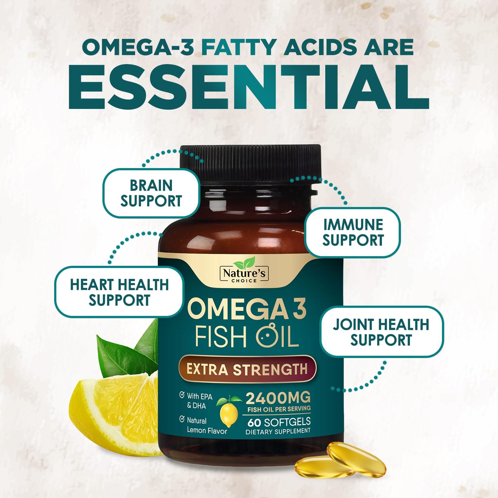 Omega 3 Fish Oil Supplements – 2400mg Per 60 Count (Pack of 1)