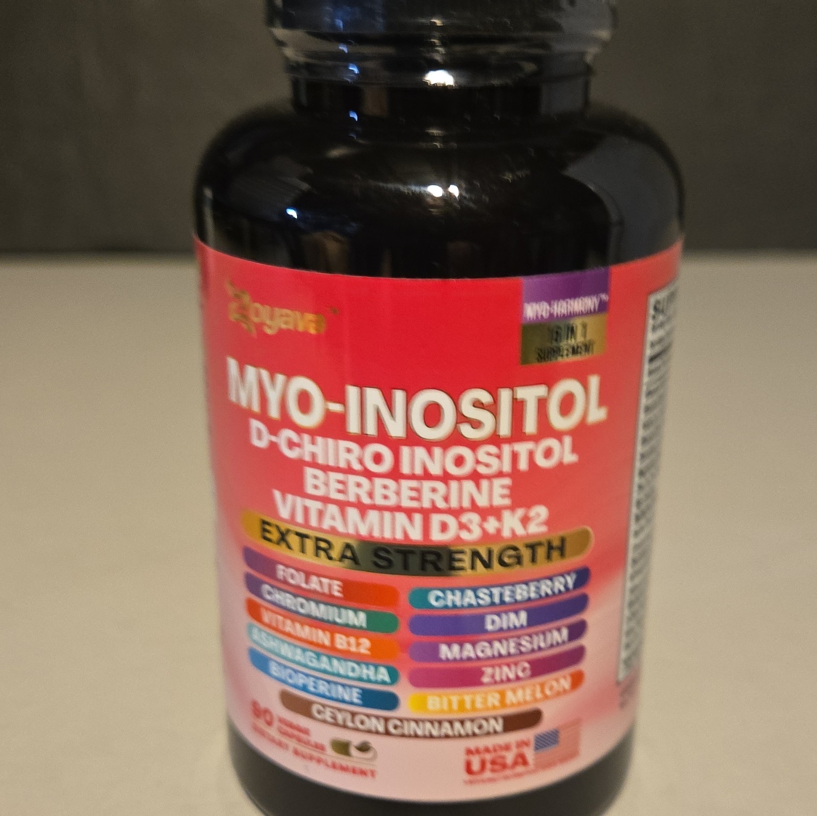 Esyava Myo-Inositol D-Chiro Inositol Berberine D3+K2 90ct Extra Strength