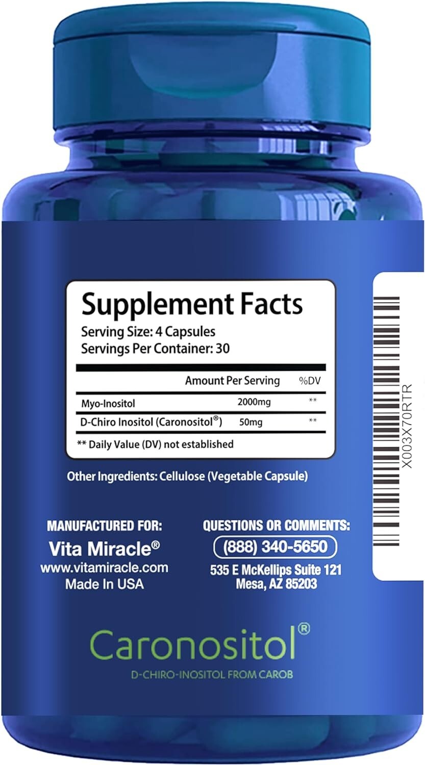 Inositol Supplement Myo-Inositol & D-Chiro Inositol Capsules 2000mg 40:1 Ratio