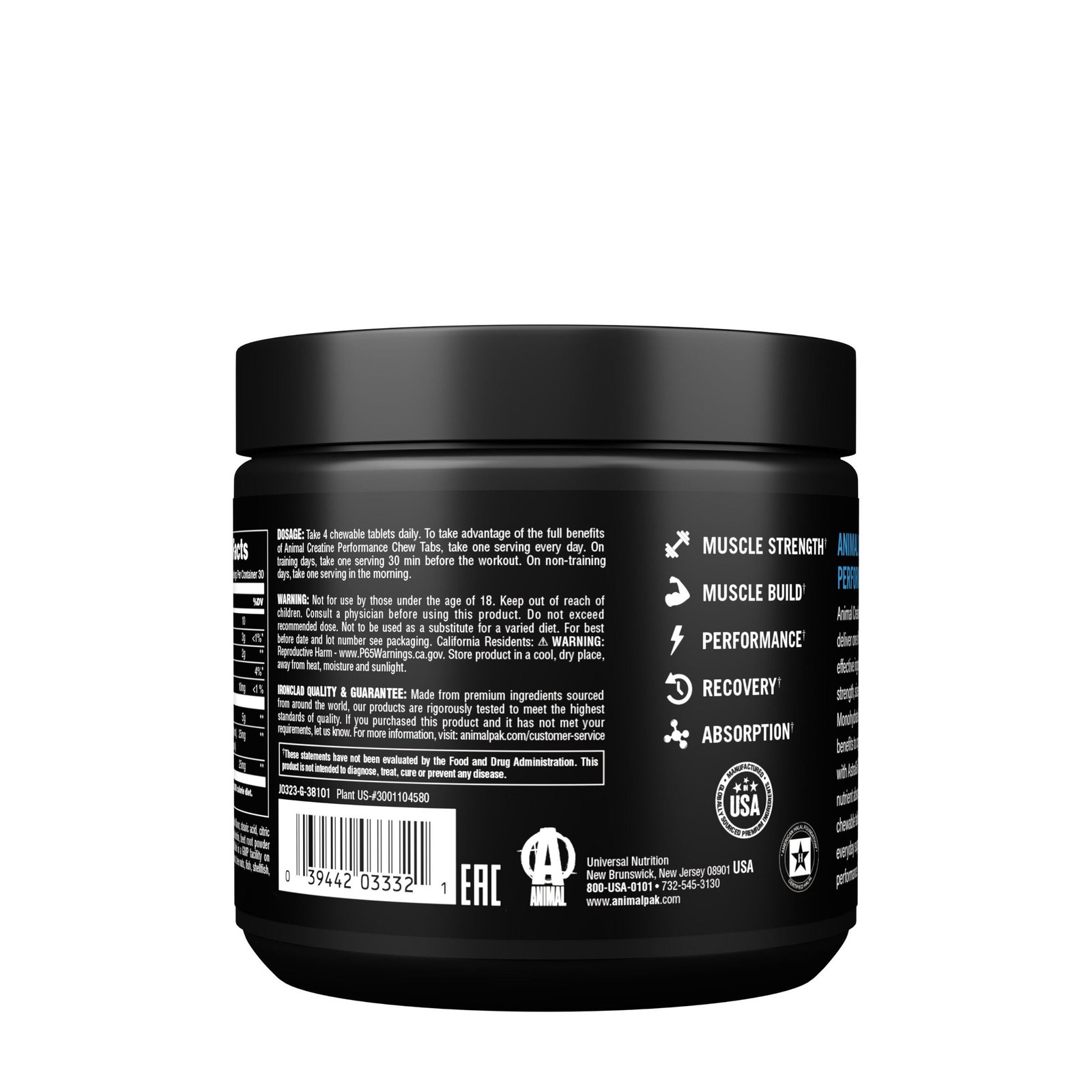 Animal Creatine Performance – Grape – 120 Chewable Tablets (30 Servings)