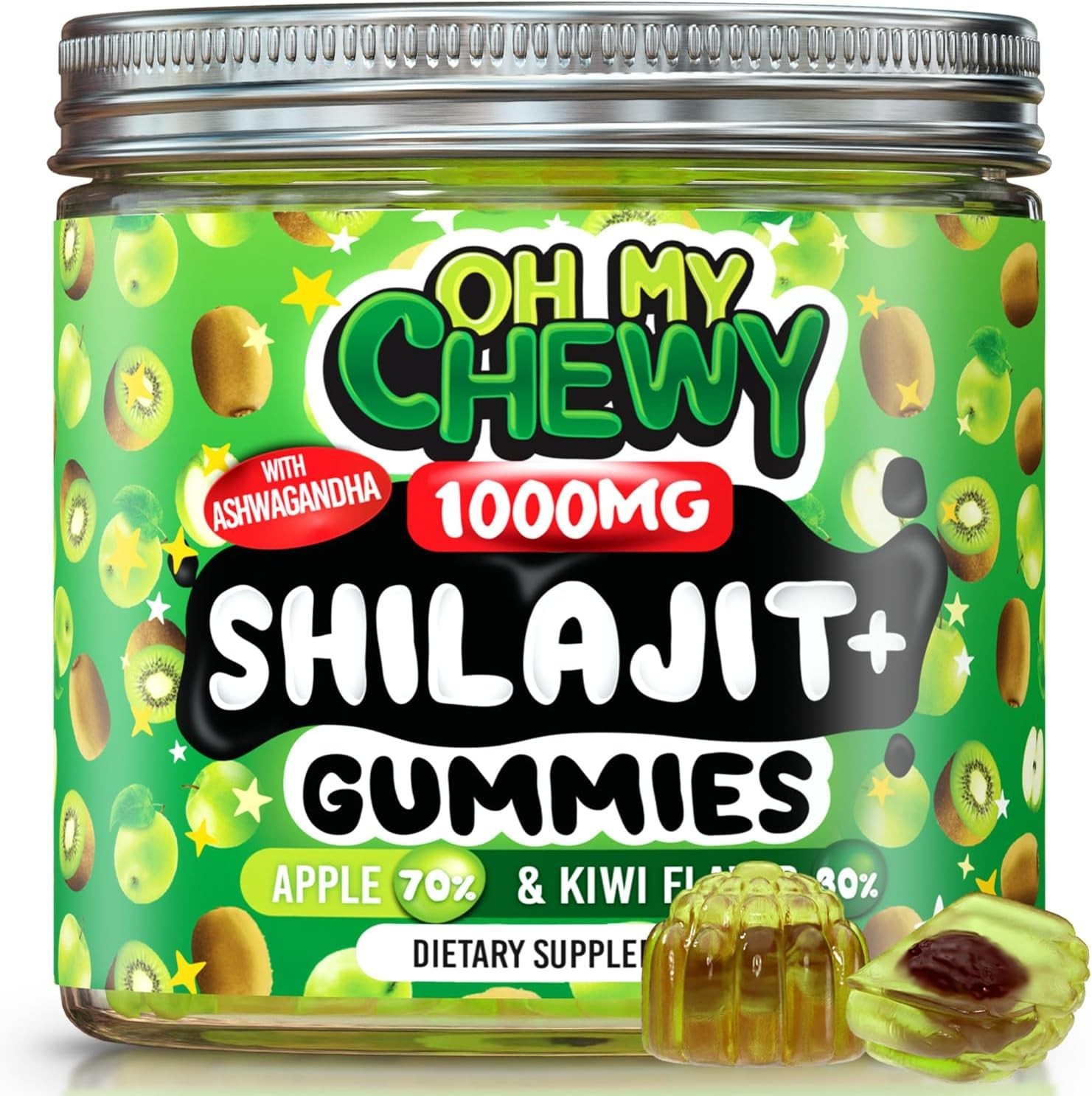 Oh My Chewy Pure Himalayan Shilajit Gummies with Ashwagandha Apple & Kiwi 60 ct